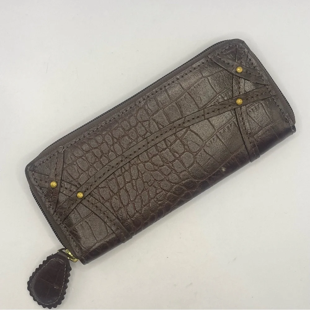 Y2K Holii Brown Embossed Leather Wallet With Antiqued Gold Hardware